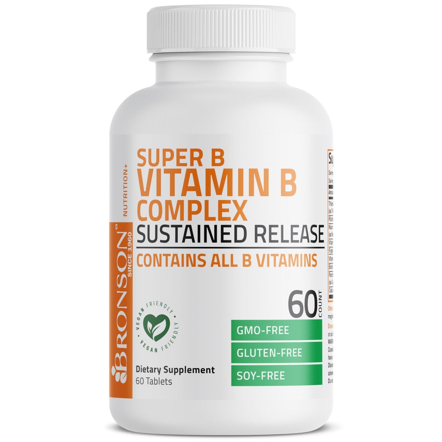 Bronson Super B Vitamin B Complex Sustained Slow Release (Vitamin B1, B2, B3, B6, B9 - Folic Acid, B12) Contains All B Vitamins 60 Tablets - dailyvitalstore
