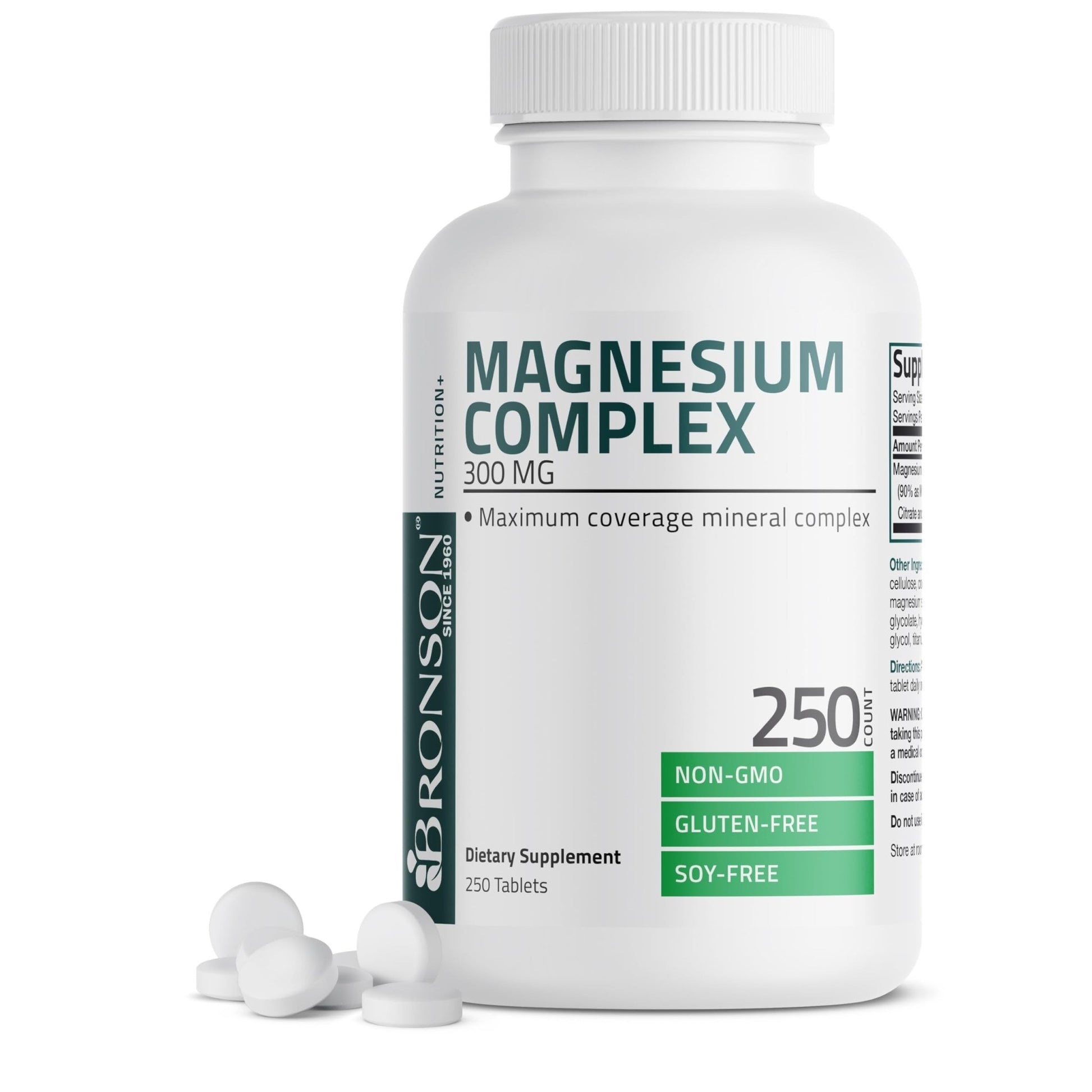 Bronson Triple Magnesium Complex Maximum Coverage 300mg - Non-GMO Formula, 250 Tablets - dailyvitalstore