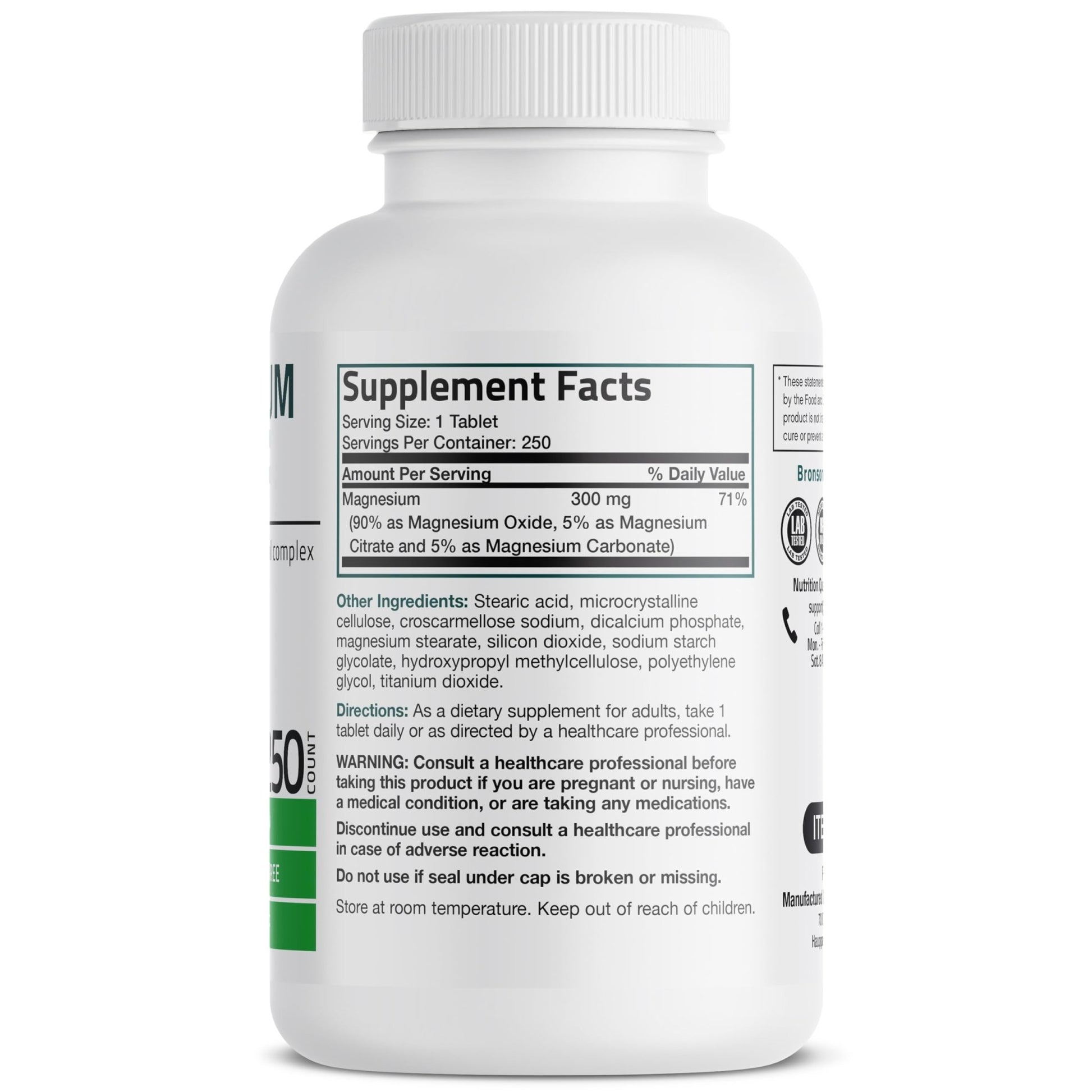 Bronson Triple Magnesium Complex Maximum Coverage 300mg - Non-GMO Formula, 250 Tablets - dailyvitalstore