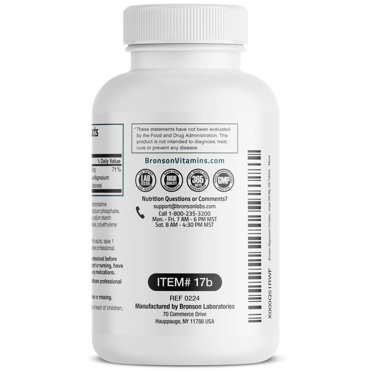 Bronson Triple Magnesium Complex Maximum Coverage 300mg - Non-GMO Formula, 250 Tablets - dailyvitalstore