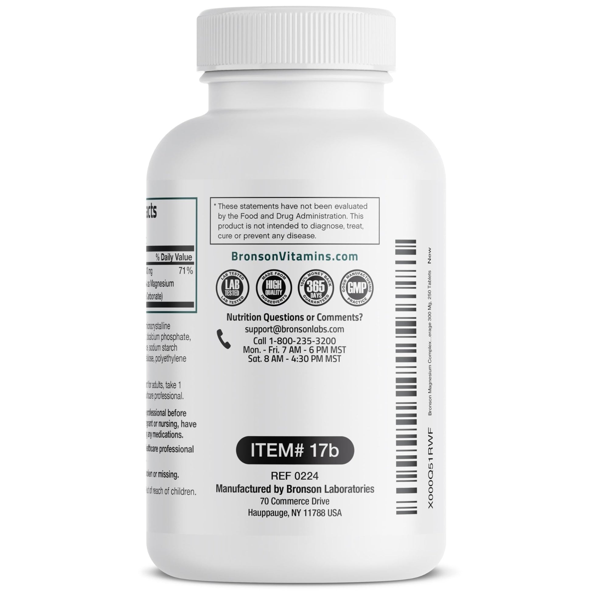 Bronson Triple Magnesium Complex Maximum Coverage 300mg - Non-GMO Formula, 250 Tablets - dailyvitalstore