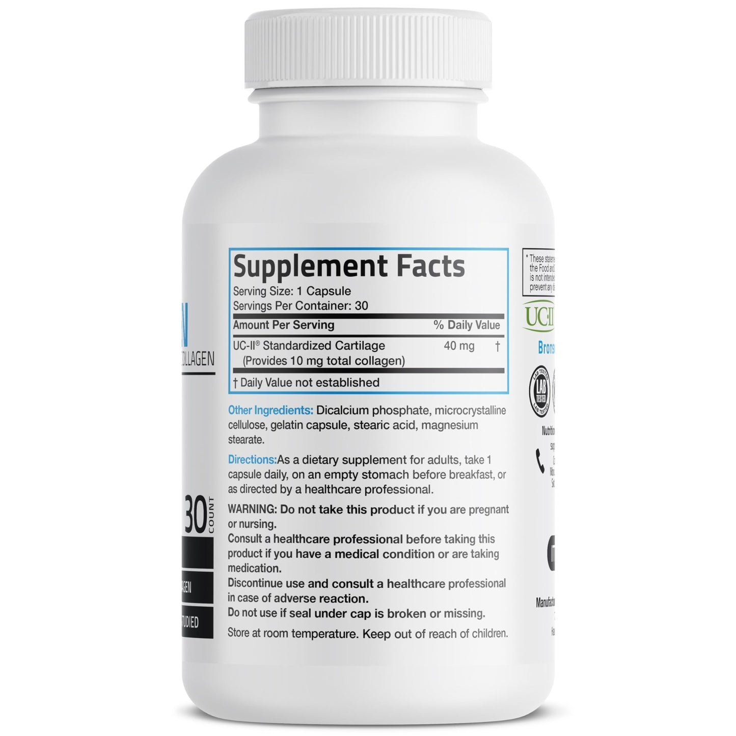 Bronson UC-II Type II Collagen with Undenatured Type II Collagen, 30 Capsules - dailyvitalstore