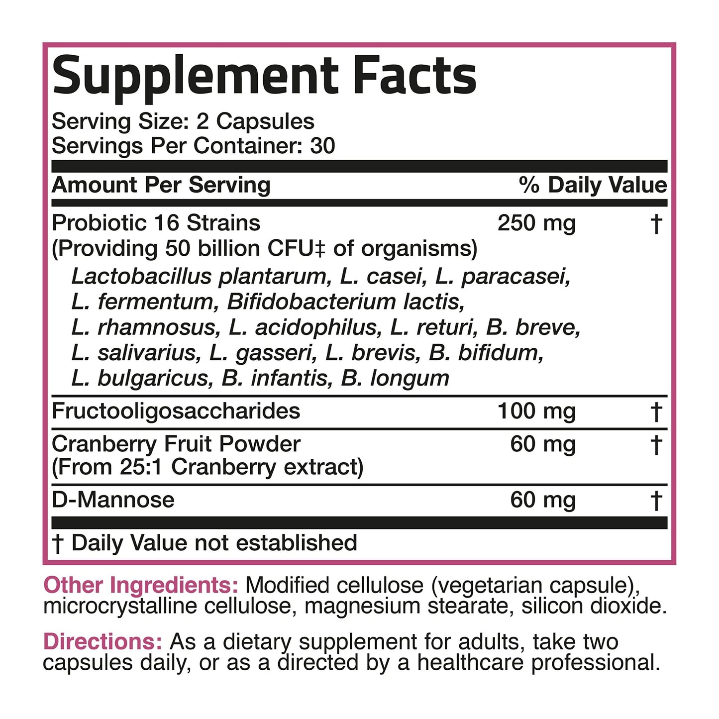Bronson Women's Probiotic 50 Billion CFU + Prebiotic with Cranberry & D-Mannose – Vaginal Health, Healthy Digestion, Immune Function and Urinary Tract Support, Non-GMO, 60 Vegetarian Capsules - dailyvitalstore