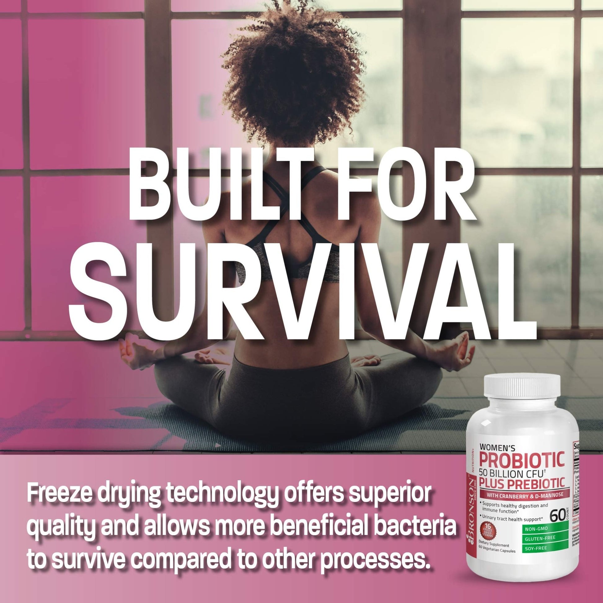Bronson Women's Probiotic 50 Billion CFU + Prebiotic with Cranberry & D-Mannose – Vaginal Health, Healthy Digestion, Immune Function and Urinary Tract Support, Non-GMO, 60 Vegetarian Capsules - dailyvitalstore