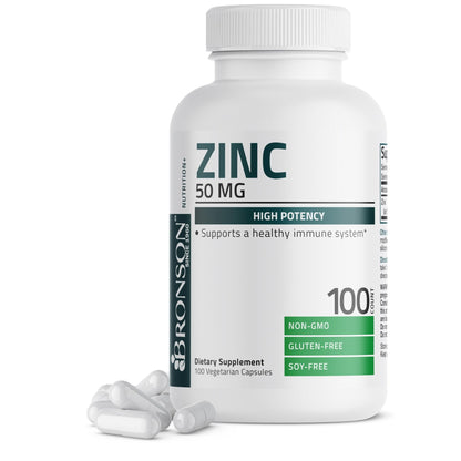 Bronson Zinc 50mg Complex High Potency Immune Support Supplement & Antioxidant and Skin Health - dailyvitalstore