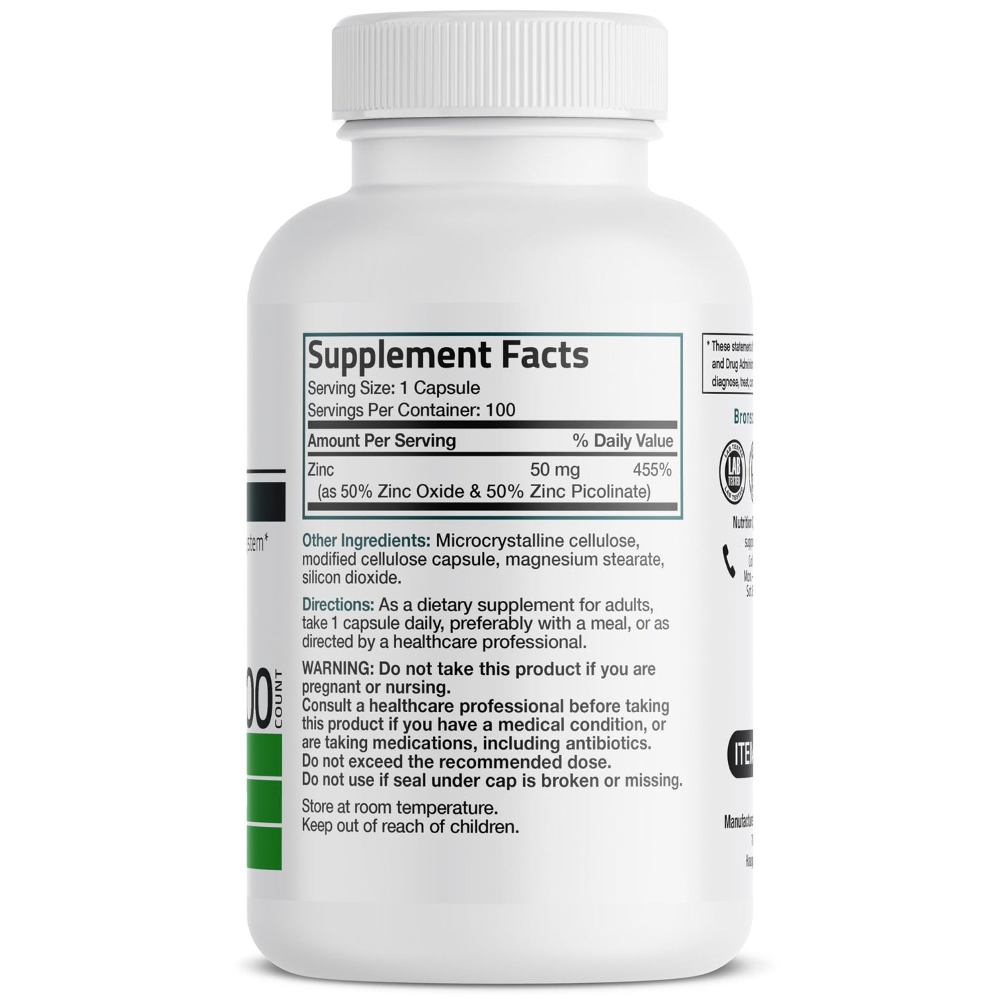 Bronson Zinc 50mg Complex High Potency Immune Support Supplement & Antioxidant and Skin Health - dailyvitalstore