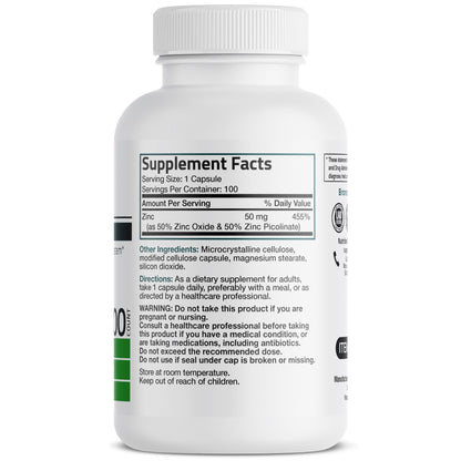 Bronson Zinc 50mg Complex High Potency Immune Support Supplement & Antioxidant and Skin Health - dailyvitalstore