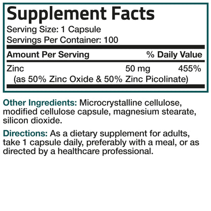 Bronson Zinc 50mg Complex High Potency Immune Support Supplement & Antioxidant and Skin Health - dailyvitalstore