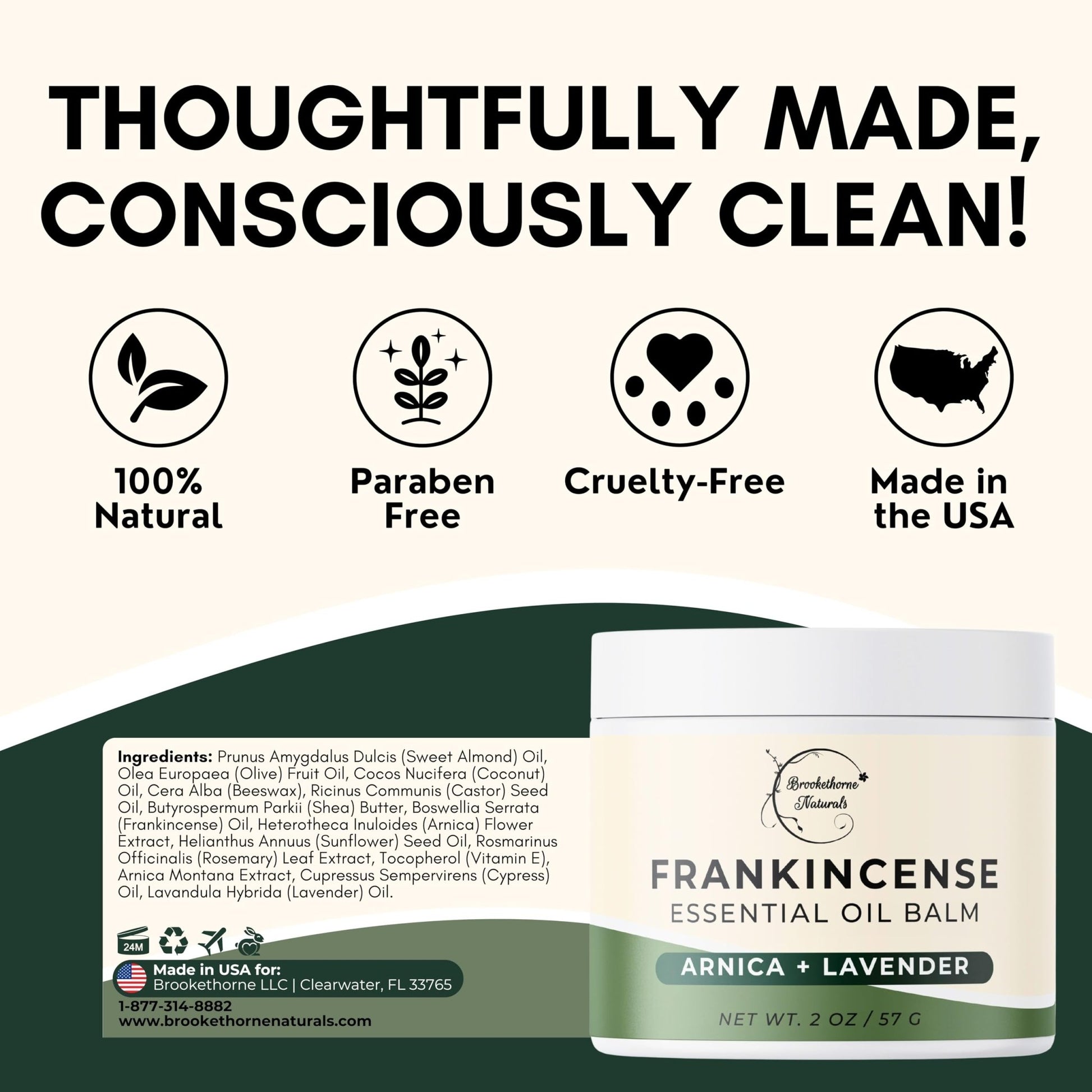 Brookethorne Naturals Frankincense Balm | Frankincense Essential Oil Balm for Skin Hydration | Soothing Muscle & Joint Support | Boswellia Extract, Arnica Montana, Castor Oil & Lavender 2oz - dailyvitalstore