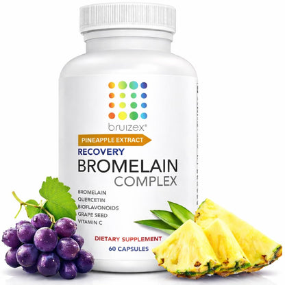 Bruizex Bromelain & Quercetin Recovery Complex - Post Surgery Recovery Bruising, Swelling Relief, Lymphatic Drainage - Post 360 lipo, BBL, Liposuction, Tummy Tuck - Non GMO - 60 Capsules - dailyvitalstore
