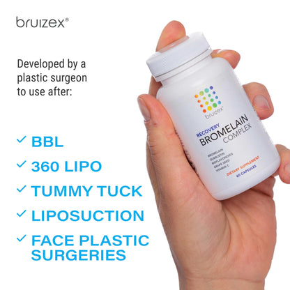 Bruizex Bromelain & Quercetin Recovery Complex - Post Surgery Recovery Bruising, Swelling Relief, Lymphatic Drainage - Post 360 lipo, BBL, Liposuction, Tummy Tuck - Non GMO - 60 Capsules - dailyvitalstore