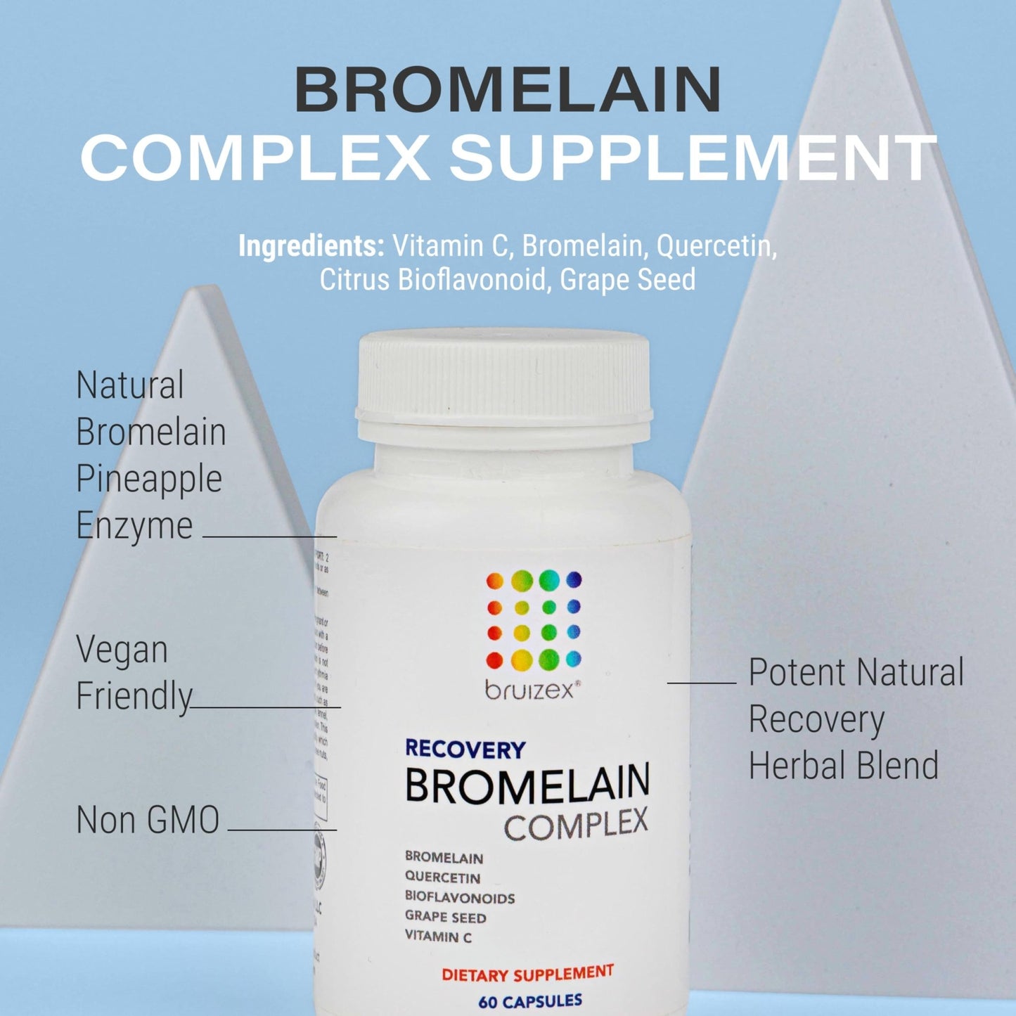 Bruizex Bromelain & Quercetin Recovery Complex - Post Surgery Recovery Bruising, Swelling Relief, Lymphatic Drainage - Post 360 lipo, BBL, Liposuction, Tummy Tuck - Non GMO - 60 Capsules - dailyvitalstore