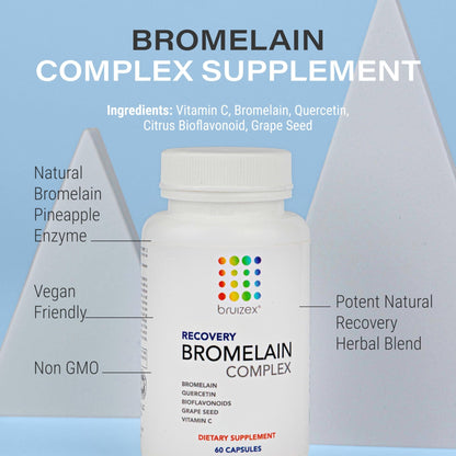 Bruizex Bromelain & Quercetin Recovery Complex - Post Surgery Recovery Bruising, Swelling Relief, Lymphatic Drainage - Post 360 lipo, BBL, Liposuction, Tummy Tuck - Non GMO - 60 Capsules - dailyvitalstore