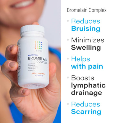Bruizex Bromelain & Quercetin Recovery Complex - Post Surgery Recovery Bruising, Swelling Relief, Lymphatic Drainage - Post 360 lipo, BBL, Liposuction, Tummy Tuck - Non GMO - 60 Capsules - dailyvitalstore