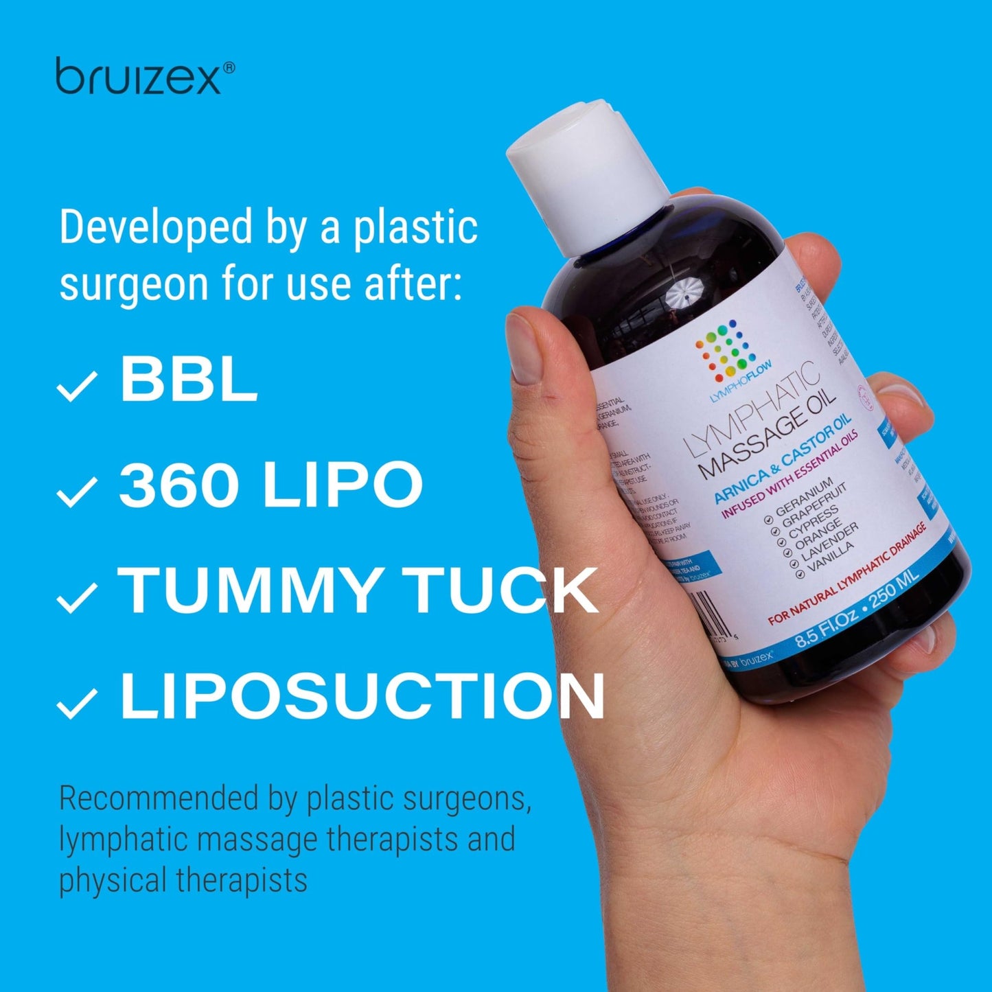 Bruizex Lymphatic Drainage Massage Oil with Arnica & Cold Pressed Castor Oil, Lightweight Non-Greasy Body Massage Oil for Daily Lymphatic Massage, Aftercare Routine, Lightweight Formula - 8.5 Oz - dailyvitalstore