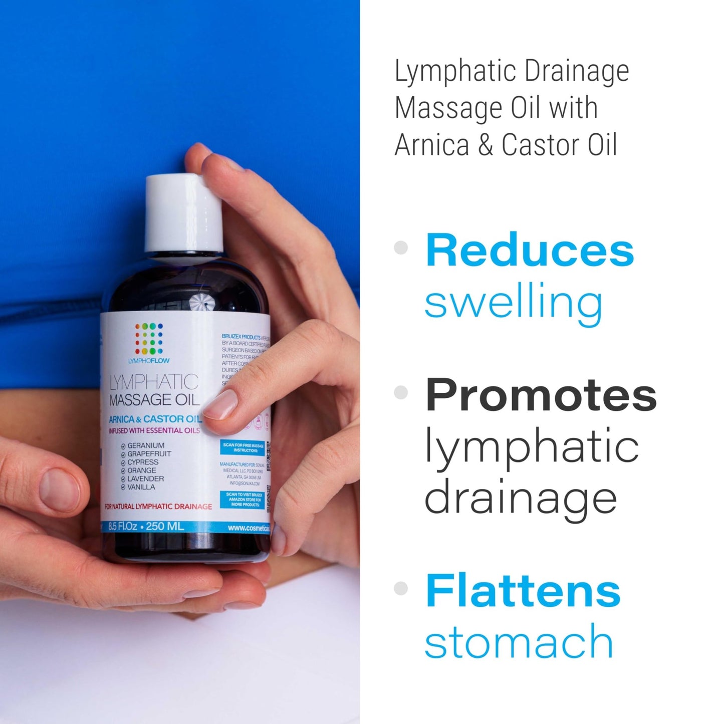 Bruizex Lymphatic Drainage Massage Oil with Arnica & Cold Pressed Castor Oil, Lightweight Non-Greasy Body Massage Oil for Daily Lymphatic Massage, Aftercare Routine, Lightweight Formula - 8.5 Oz - dailyvitalstore