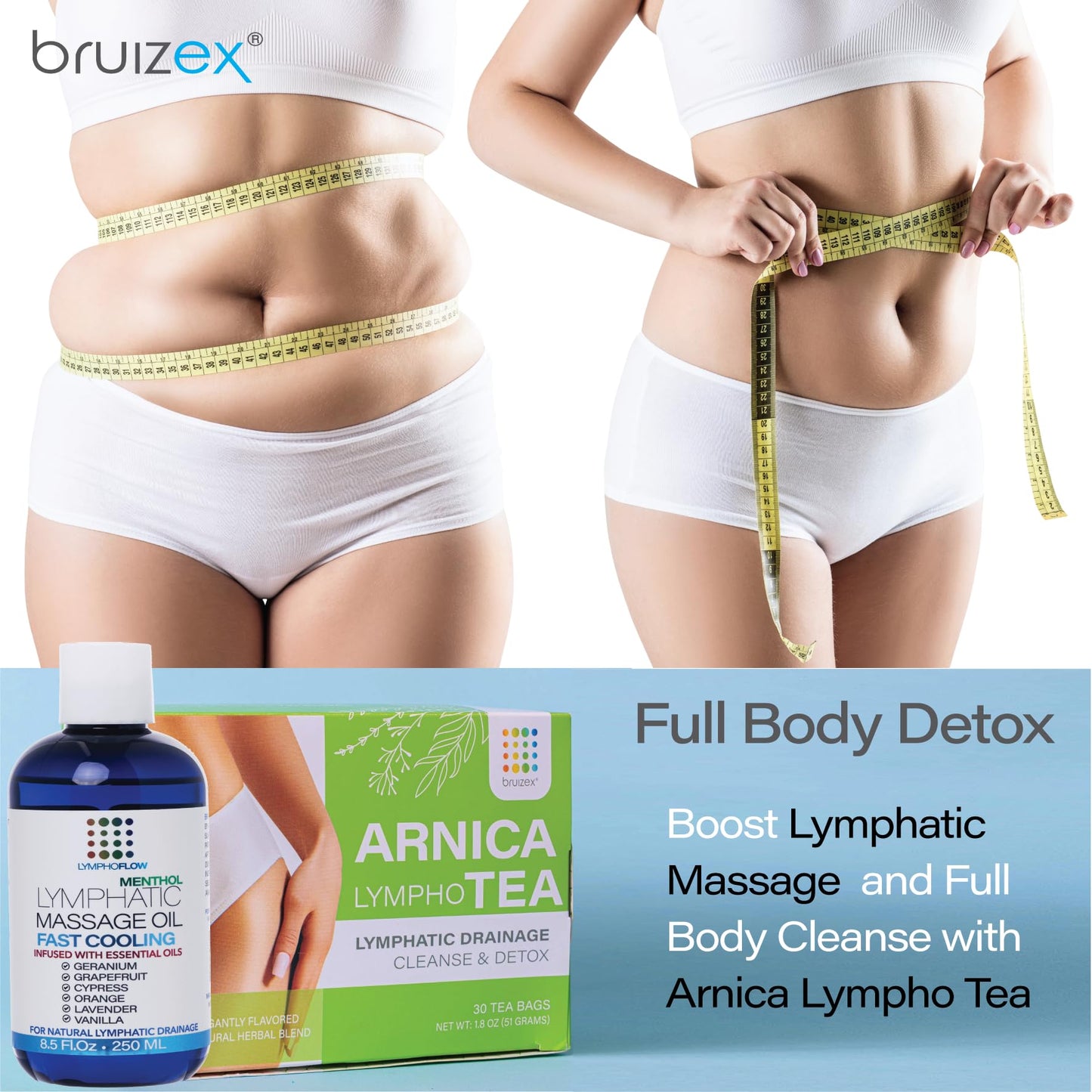 Bruizex Lymphatic Drainage Massage Oil with Arnica & Cold Pressed Castor Oil, Lightweight Non-Greasy Body Massage Oil for Daily Lymphatic Massage, Aftercare Routine, Lightweight Formula - 8.5 Oz - dailyvitalstore