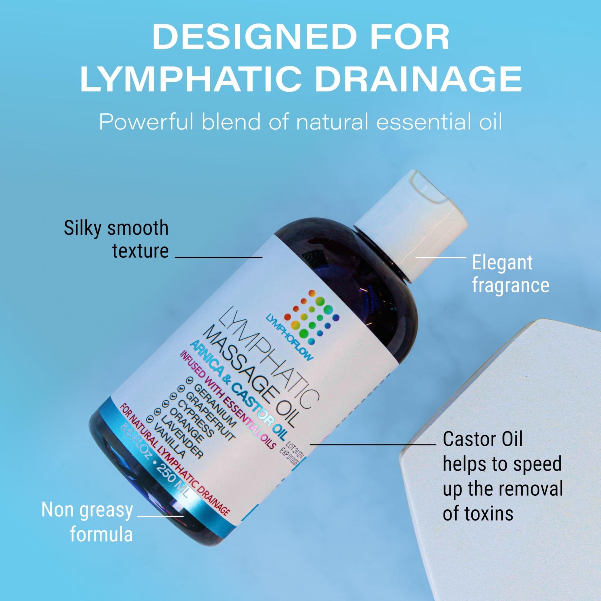 Bruizex Lymphatic Drainage Massage Oil with Arnica & Cold Pressed Castor Oil, Lightweight Non-Greasy Body Massage Oil for Daily Lymphatic Massage, Aftercare Routine, Lightweight Formula - 8.5 Oz - dailyvitalstore