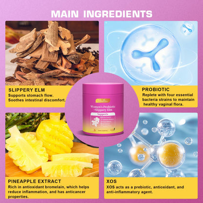 Brurtzexs Her Juicy Feminine Probiotics Gummies for Women with Slippery Elm - Pineapple Flavor, pH Balance & Immune Health Support - Digestive & Feminine Support - Vegan Supplement, 60 C - dailyvitalstore