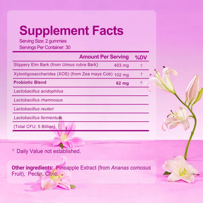 Brurtzexs Her Juicy Feminine Probiotics Gummies for Women with Slippery Elm - Pineapple Flavor, pH Balance & Immune Health Support - Digestive & Feminine Support - Vegan Supplement, 60 C - dailyvitalstore