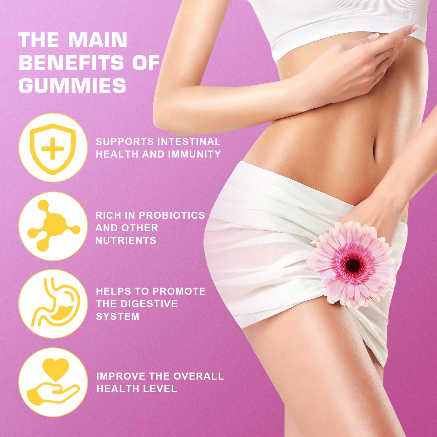 Brurtzexs Her Juicy Feminine Probiotics Gummies for Women with Slippery Elm - Pineapple Flavor, pH Balance & Immune Health Support - Digestive & Feminine Support - Vegan Supplement, 60 C - dailyvitalstore