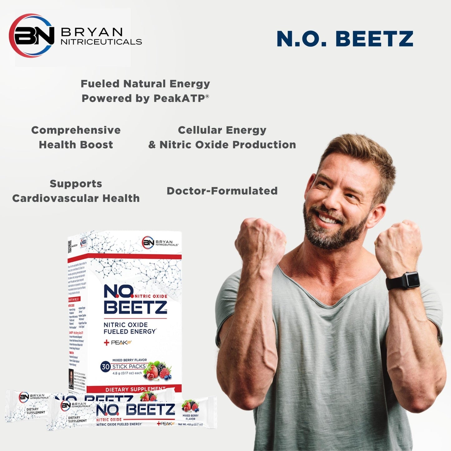 Bryan Nitriceuticals N.O. Beetz Nitric Oxide Fueled Energy Boost Supplement, Hydration & Cellular Energy Production Enhancer, Blend of Vitamins and Minerals (30 Servings) - dailyvitalstore