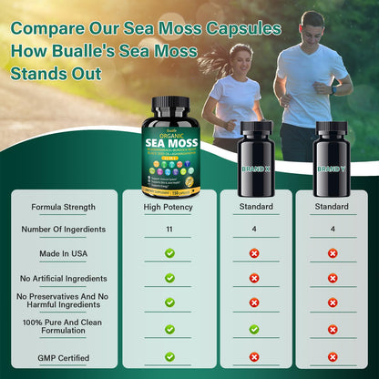 Bualle Irish Sea Moss Capsules – Organic Sea Moss, Black Seed Oil, Ashwagandha Supplements with Bladderwrack, Ginger & Burdock Root – Supports Daily Wellness, Skin & Energy – 150 Count (1 Pack) - dailyvitalstore