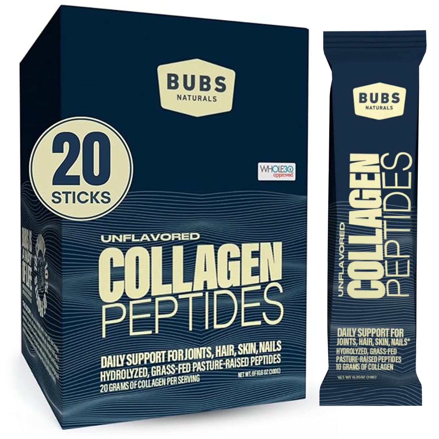 BUBS Naturals Unflavored Collagen Peptides Powder - Best Proteins for Joints & Skin - Pasture Raised Grass Fed - Paleo & Keto Friendly, Whole30 Approved - dailyvitalstore