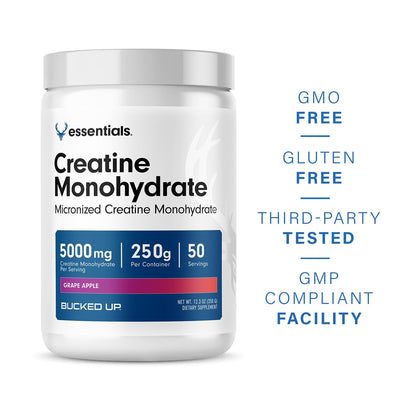 Bucked Up Grape Apple Creatine for Women and Men - Easy to Mix Vegetarian - Flavored Creatine Monohydrate Powder - Made in USA - 5G Per Serving - 50 Servings - 250 Grams Per Container - dailyvitalstore