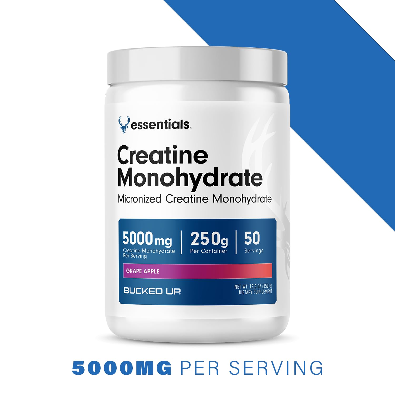 Bucked Up Grape Apple Creatine for Women and Men - Easy to Mix Vegetarian - Flavored Creatine Monohydrate Powder - Made in USA - 5G Per Serving - 50 Servings - 250 Grams Per Container - dailyvitalstore