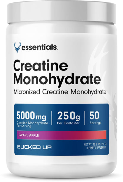 Bucked Up Grape Apple Creatine for Women and Men - Easy to Mix Vegetarian - Flavored Creatine Monohydrate Powder - Made in USA - 5G Per Serving - 50 Servings - 250 Grams Per Container - dailyvitalstore