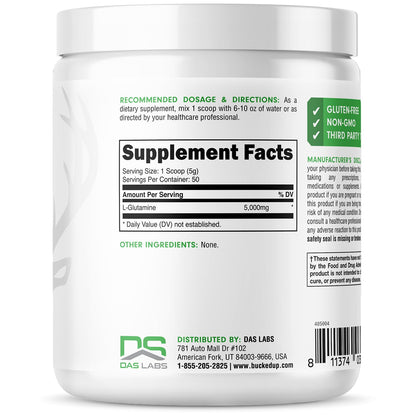 Bucked Up L-Glutamine (5000mg), Essentials (50 Servings, 250 Grams) - dailyvitalstore
