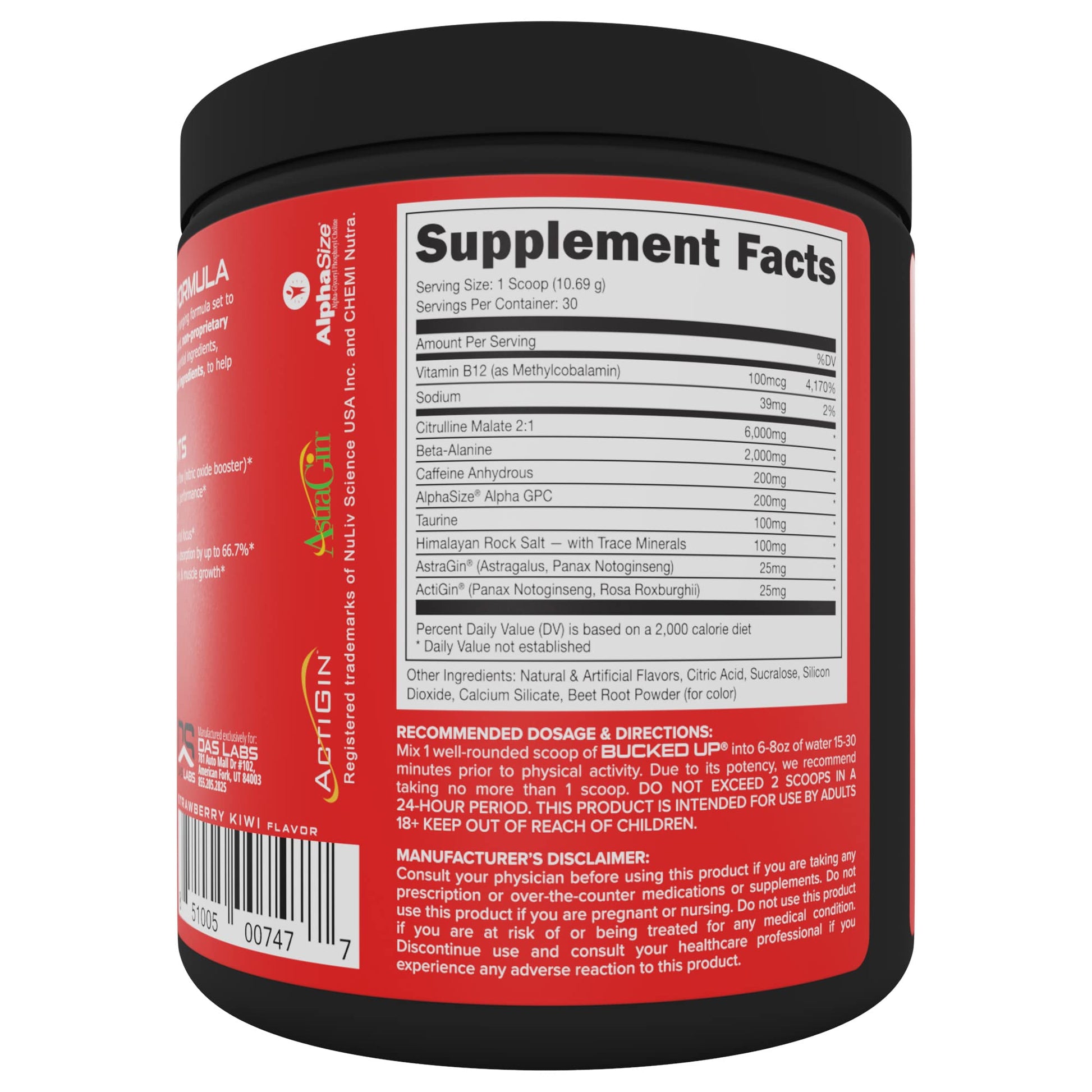 Bucked Up Pre Workout - Best Tasting - 6 Grams Citrulline, 2 Grams Beta Alanine Non Proprietary Blend, Powder (Strawberry Kiwi) - dailyvitalstore