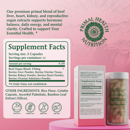 BudLive Beef Organ Supplement for Women – 100% Grass-Fed & Pasture Raised [Ovary, Liver, Spleen, Kidney & Heart] Primal Nutrition for Hormone Support, Energy & Wellness, 90 Capsules - dailyvitalstore