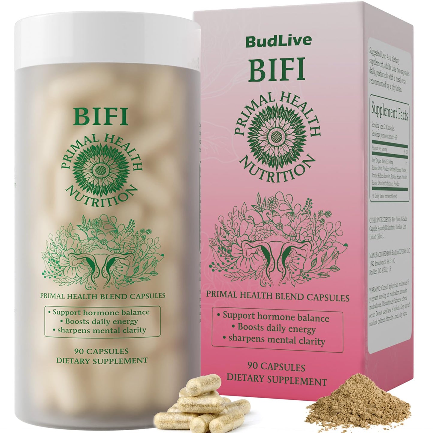 BudLive Beef Organ Supplement for Women – 100% Grass-Fed & Pasture Raised [Ovary, Liver, Spleen, Kidney & Heart] Primal Nutrition for Hormone Support, Energy & Wellness, 90 Capsules - dailyvitalstore