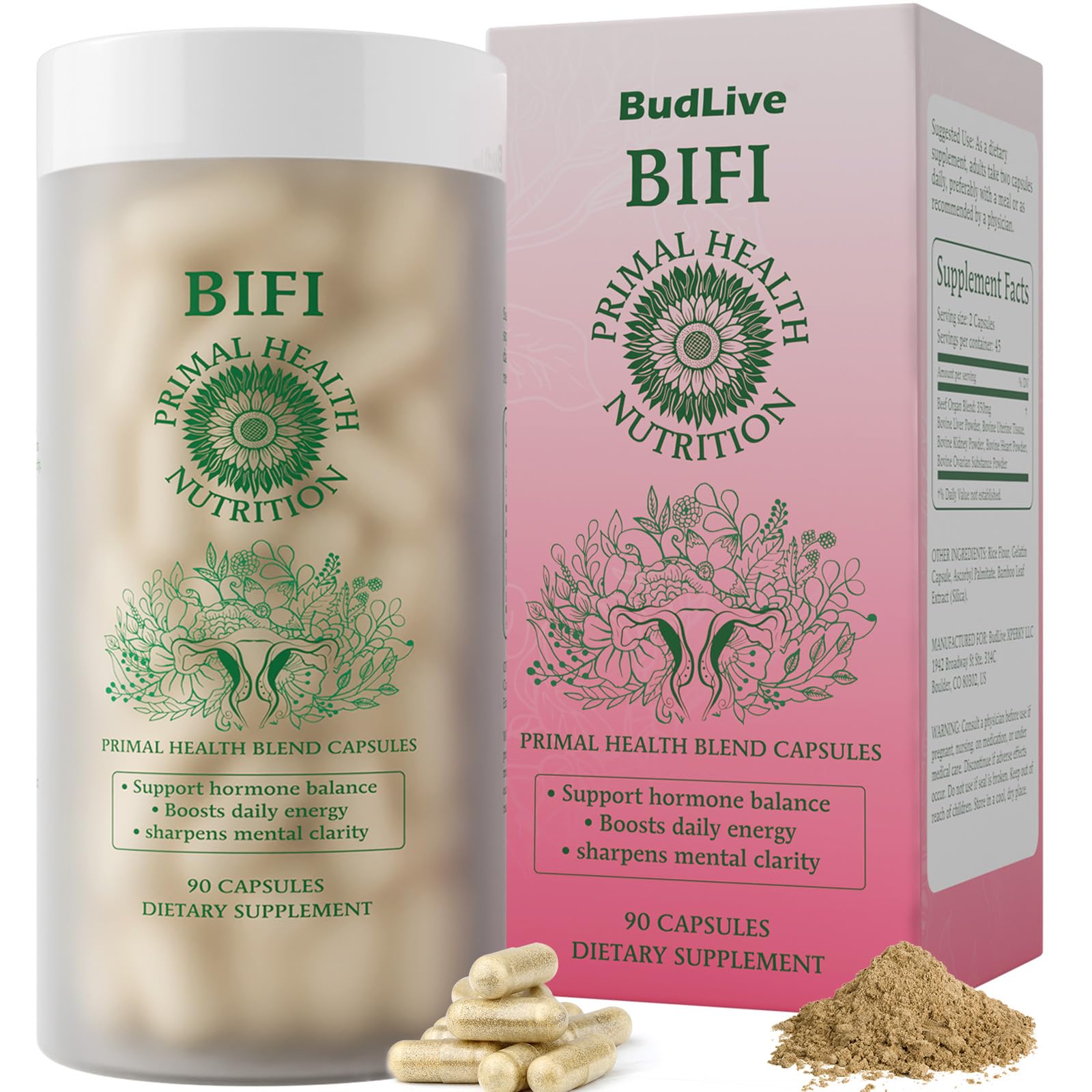 BudLive Beef Organ Supplement for Women – 100% Grass-Fed & Pasture Raised [Ovary, Liver, Spleen, Kidney & Heart] Primal Nutrition for Hormone Support, Energy & Wellness, 90 Capsules - dailyvitalstore