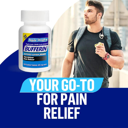 Bufferin Aspirin 325mg, Pain Reliever & Fever Reducer, with 3 Buffering Agents Relieves 7 Types of Pain: Headaches, Back Ache, Arthritis, Muscle Aches & More, for Adults, 130 Coated Tablets, 1-Pack - dailyvitalstore