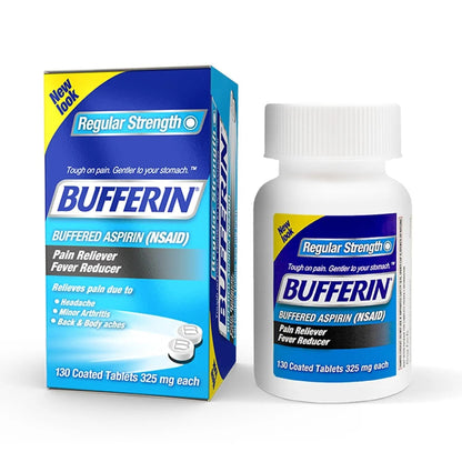 Bufferin Aspirin 325mg, Pain Reliever & Fever Reducer, with 3 Buffering Agents Relieves 7 Types of Pain: Headaches, Back Ache, Arthritis, Muscle Aches & More, for Adults, 130 Coated Tablets, 1-Pack - dailyvitalstore