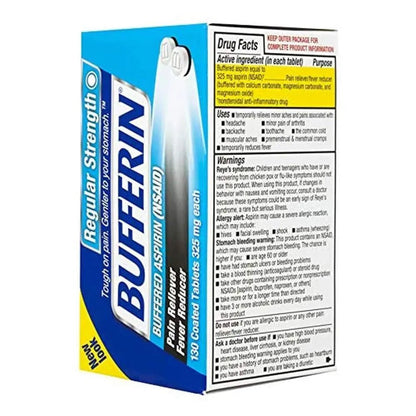 Bufferin Buffered Aspirin (NSAID) Coated Tablets Pain Reliever/Fever Reducer 130 ea (Pack of 3) - dailyvitalstore