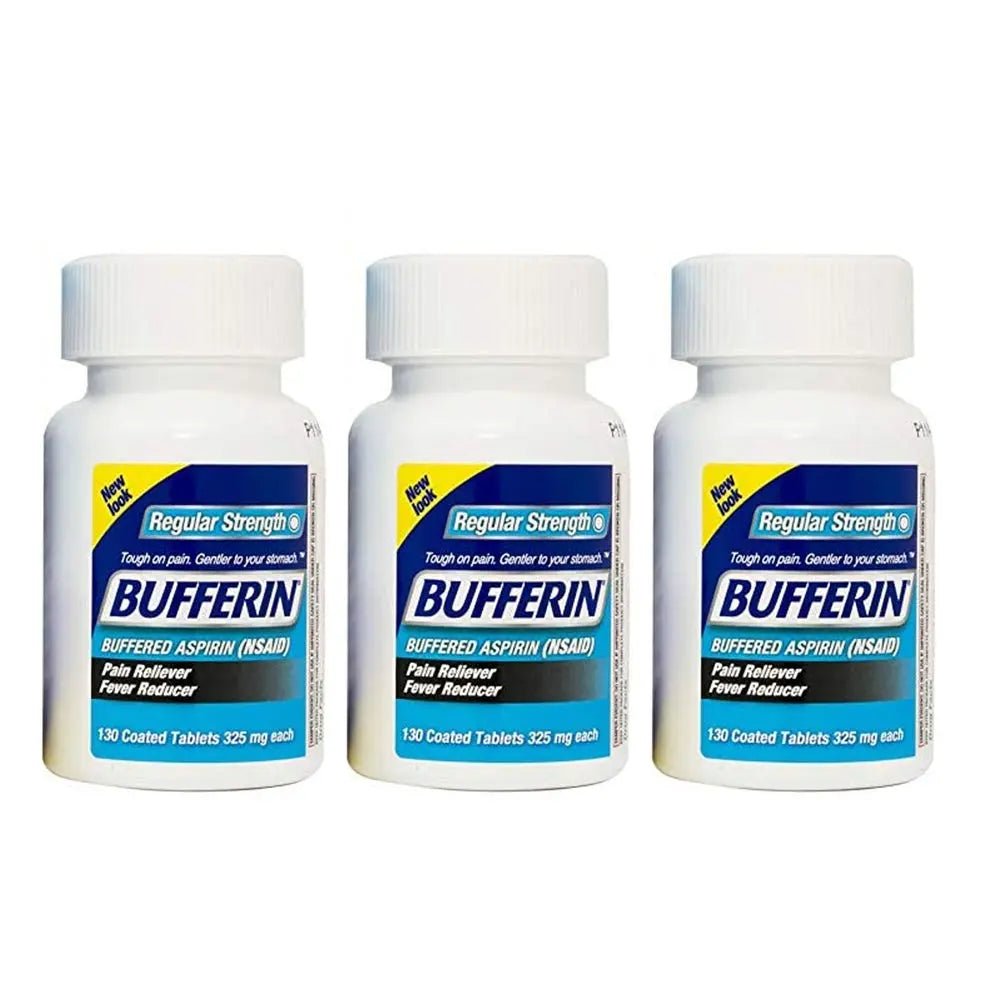 Bufferin Buffered Aspirin (NSAID) Coated Tablets Pain Reliever/Fever Reducer 130 ea (Pack of 3) - dailyvitalstore