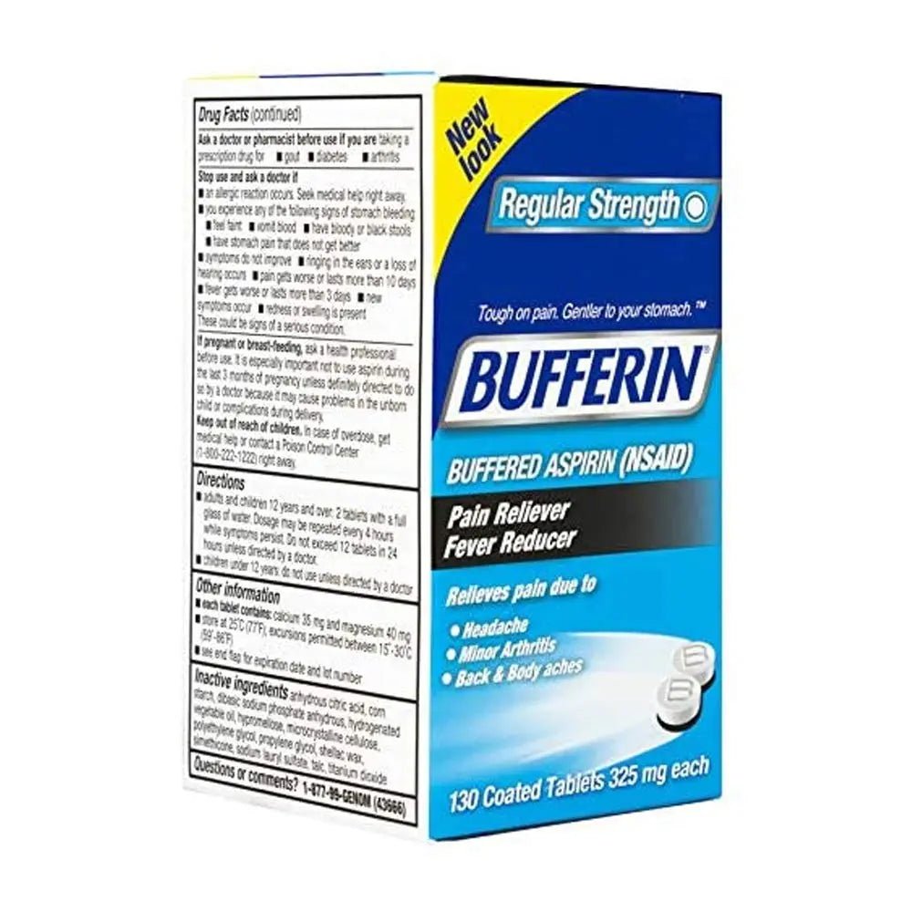 Bufferin Buffered Aspirin (NSAID) Coated Tablets Pain Reliever/Fever Reducer 130 ea (Pack of 3) - dailyvitalstore