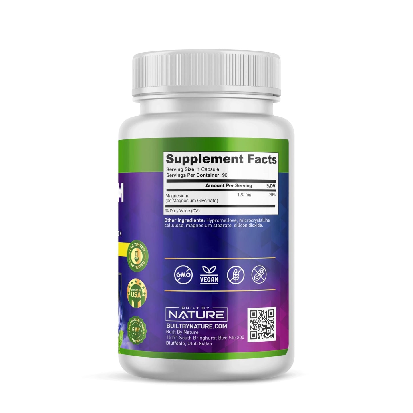 Built By Nature Magnesium Glycinate - Chelated for High Absorption – Supplement to Support Sleep, Muscle, Heart & Nerve Health - 120 mg Magnesium per Serving/Capsule - 90 Capsules - dailyvitalstore