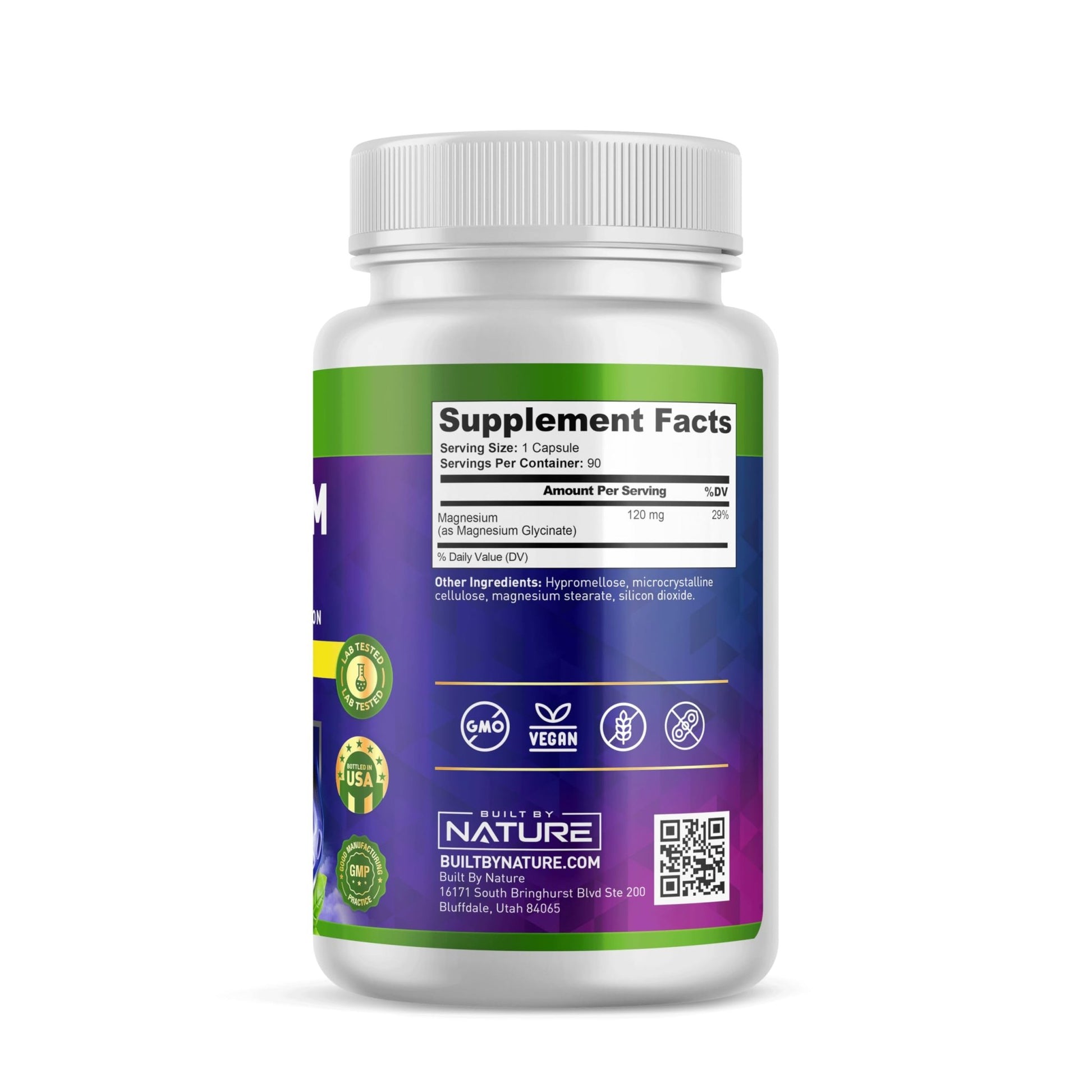 Built By Nature Magnesium Glycinate - Chelated for High Absorption – Supplement to Support Sleep, Muscle, Heart & Nerve Health - 120 mg Magnesium per Serving/Capsule - 90 Capsules - dailyvitalstore