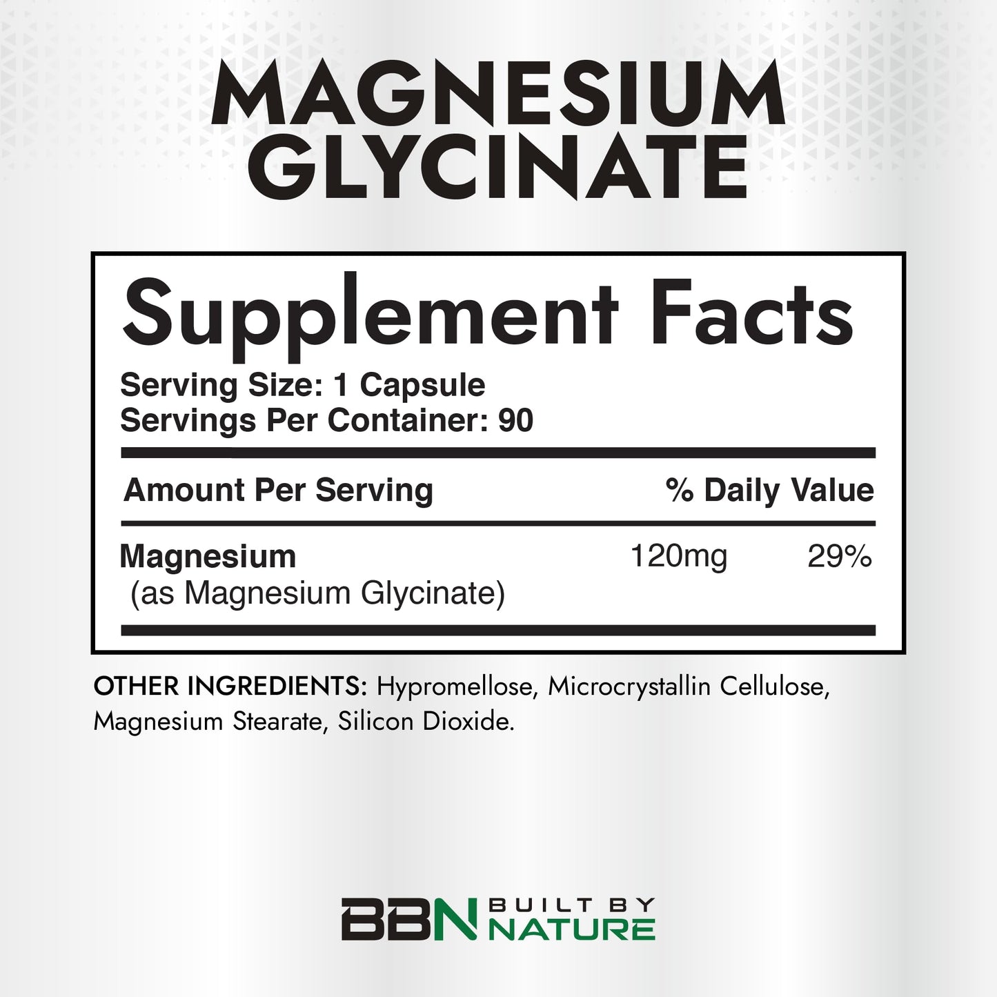 Built By Nature Magnesium Glycinate - Chelated for High Absorption – Supplement to Support Sleep, Muscle, Heart & Nerve Health - 120 mg Magnesium per Serving/Capsule - 90 Capsules - dailyvitalstore