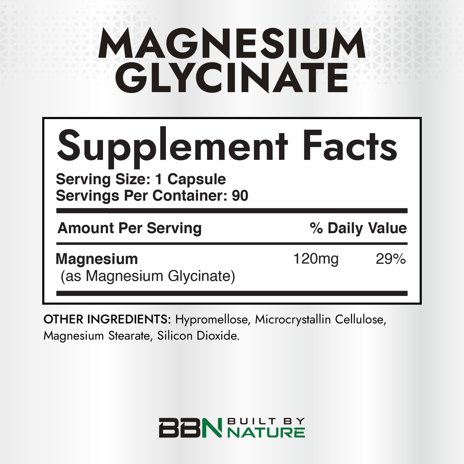 Built By Nature Magnesium Glycinate - Chelated for High Absorption – Supplement to Support Sleep, Muscle, Heart & Nerve Health - 120 mg Magnesium per Serving/Capsule - 90 Capsules - dailyvitalstore