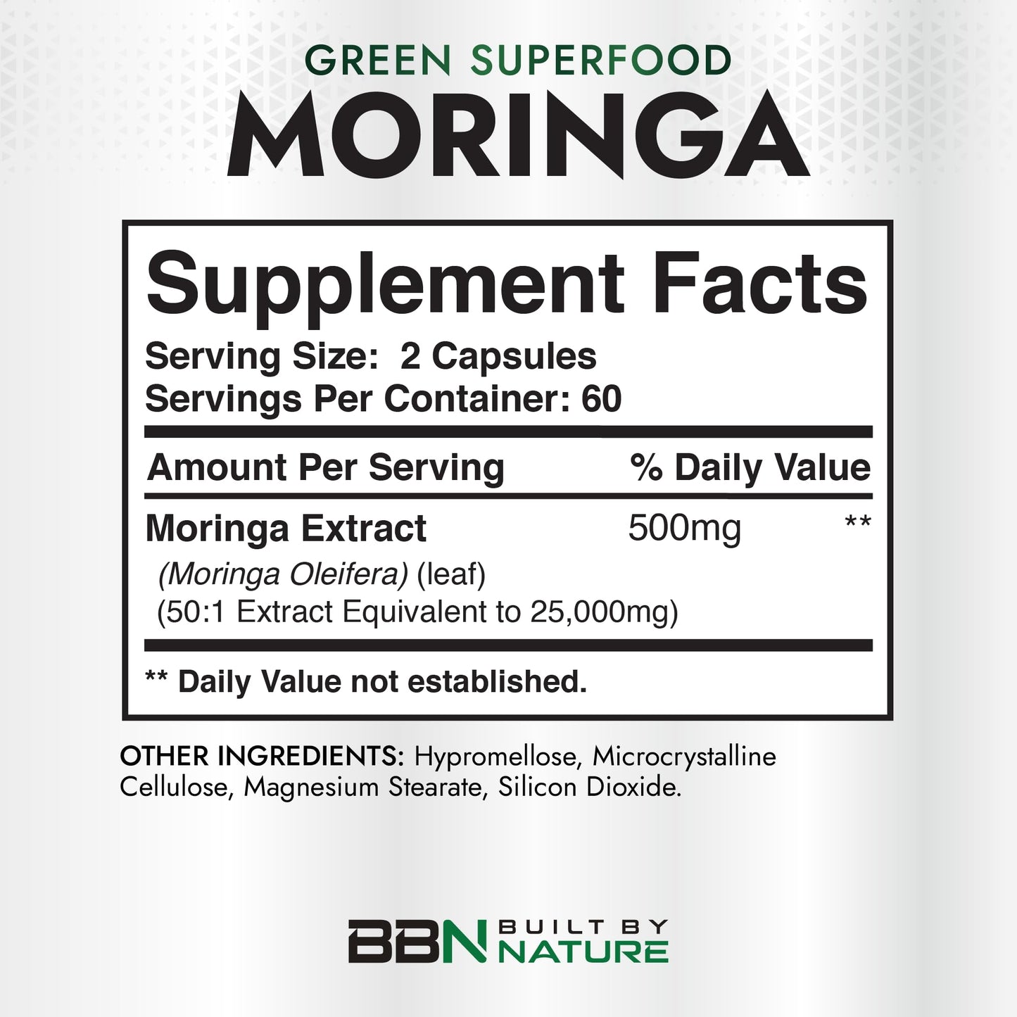 Built by Nature Moringa – 500mg Pure Moringa Leaf Extract 50:1 per Serving – High Potency Moringa Supplement – 120 Capsules - dailyvitalstore