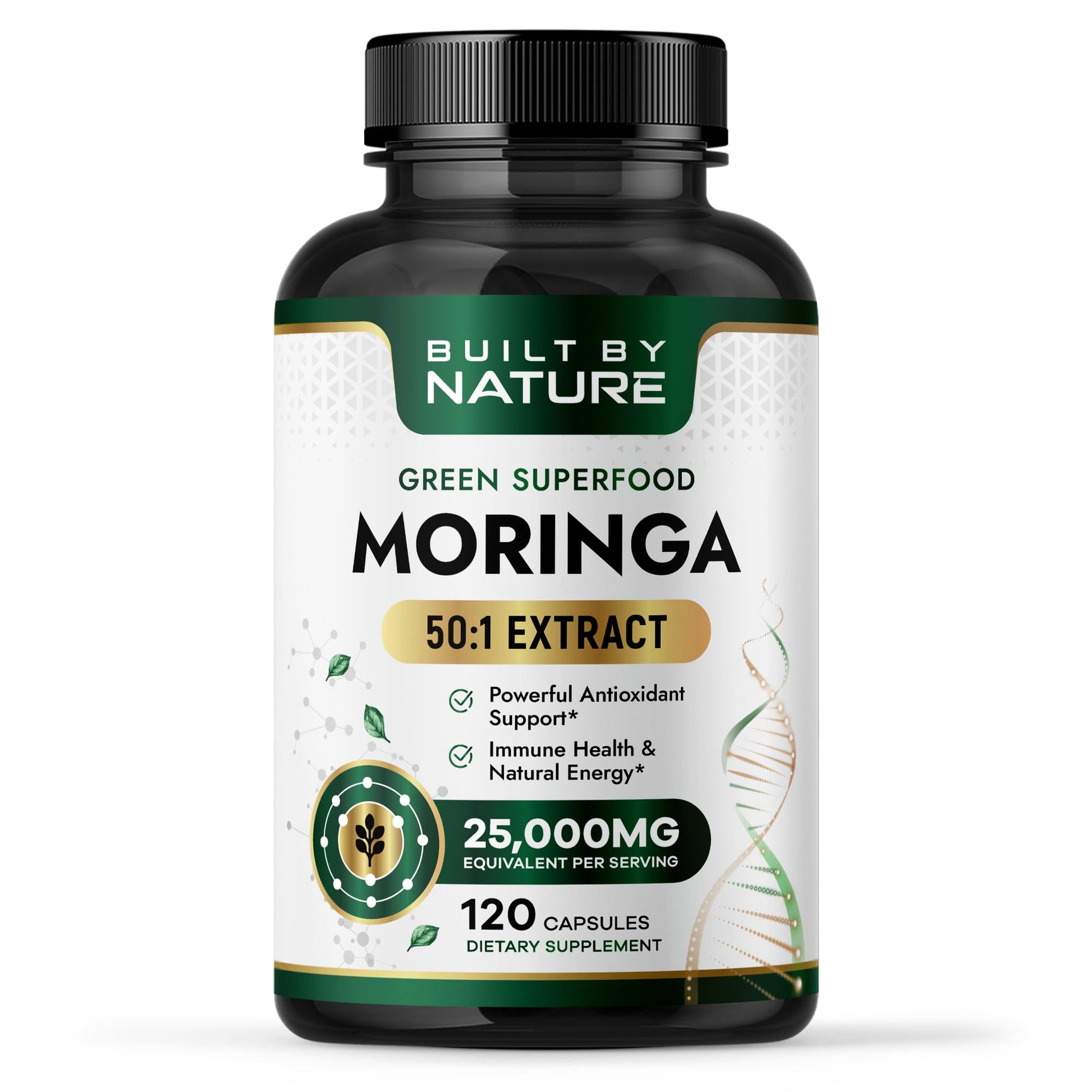 Built by Nature Moringa – 500mg Pure Moringa Leaf Extract 50:1 per Serving – High Potency Moringa Supplement – 120 Capsules - dailyvitalstore
