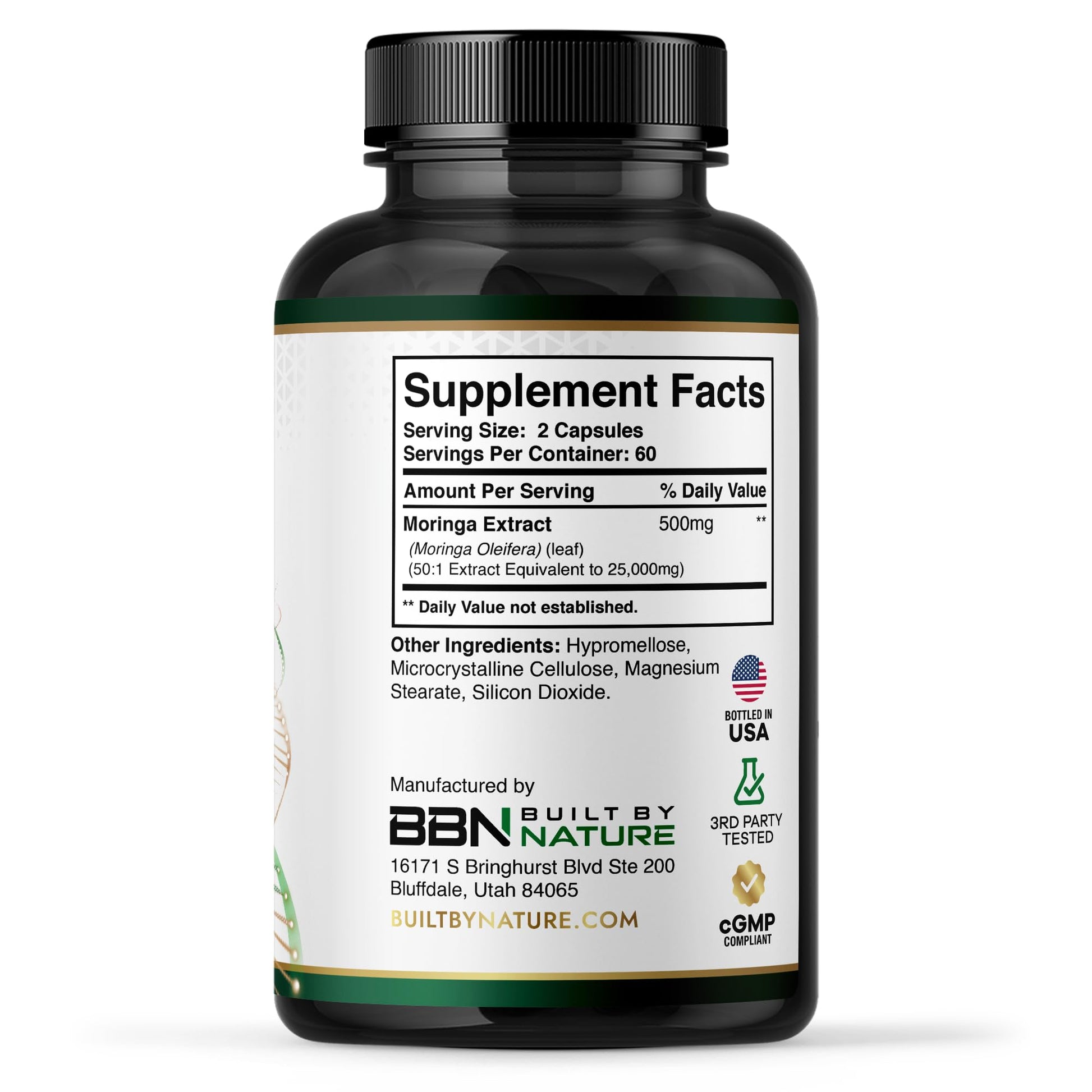 Built by Nature Moringa – 500mg Pure Moringa Leaf Extract 50:1 per Serving – High Potency Moringa Supplement – 120 Capsules - dailyvitalstore
