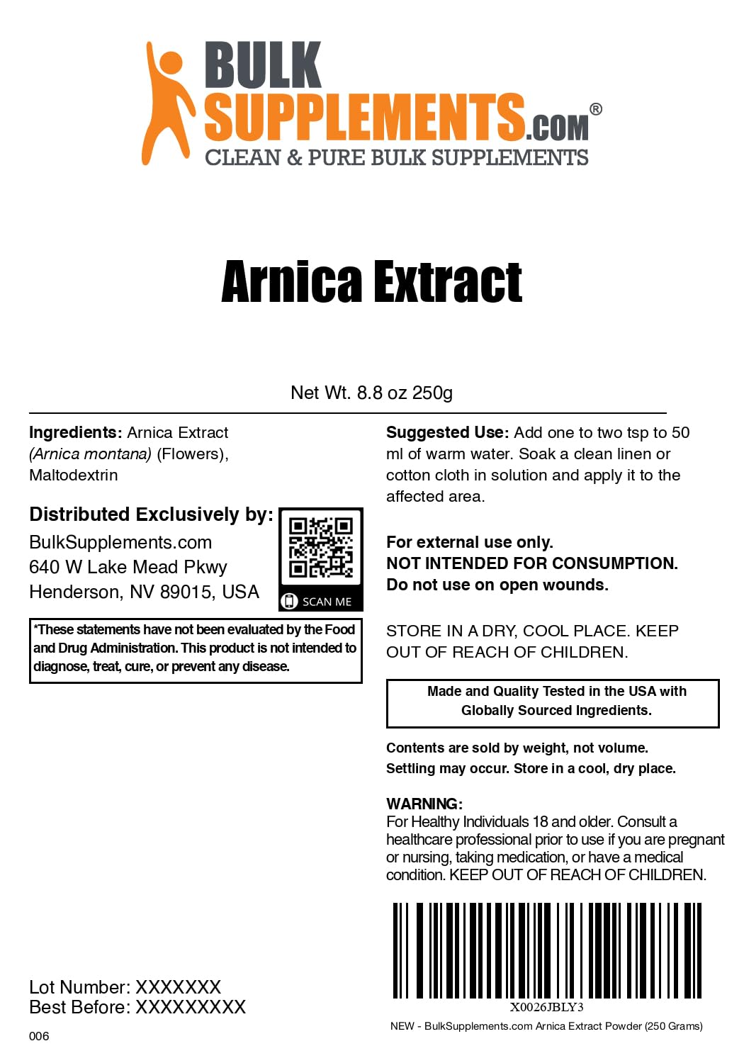 BulkSupplements.com Arnica Extract Powder - Herbal Supplement, from Dried Arnica Flowers, Servings Vary Per Use, 250g (8.8 oz) (Pack of 1) - dailyvitalstore