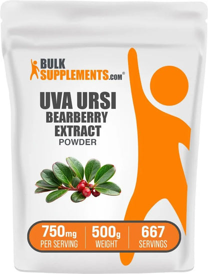 BulkSupplements.com Bearberry Leaf Extract Powder - Uva Ursi Extract, Herbal Supplement - Vegan & Gluten Free, 750mg per Serving, 500g (1.1 lbs) (Pack of 1) - dailyvitalstore